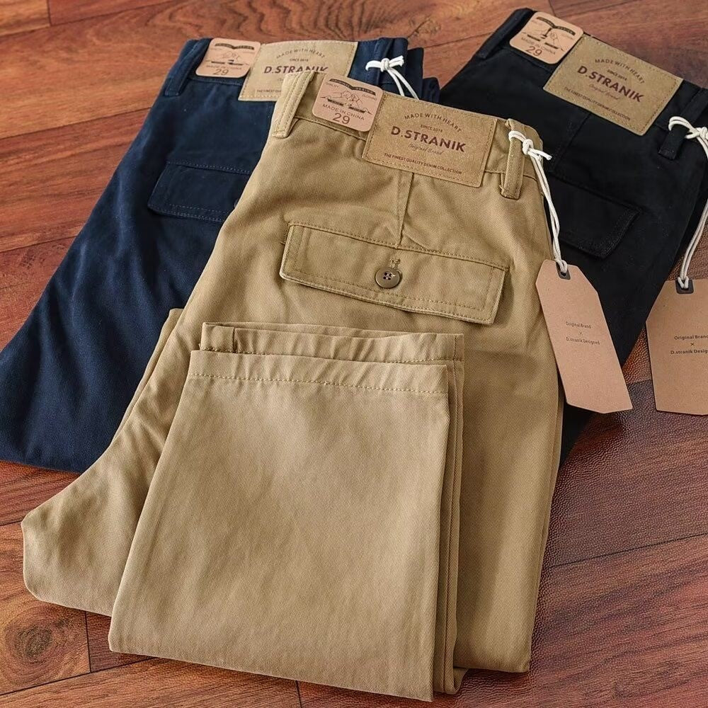 Loose Straight Leg Cotton Casual Pants for Men Summer Waed Khaki Workwear Trousers Youth Faion Long Pants Busin Casual