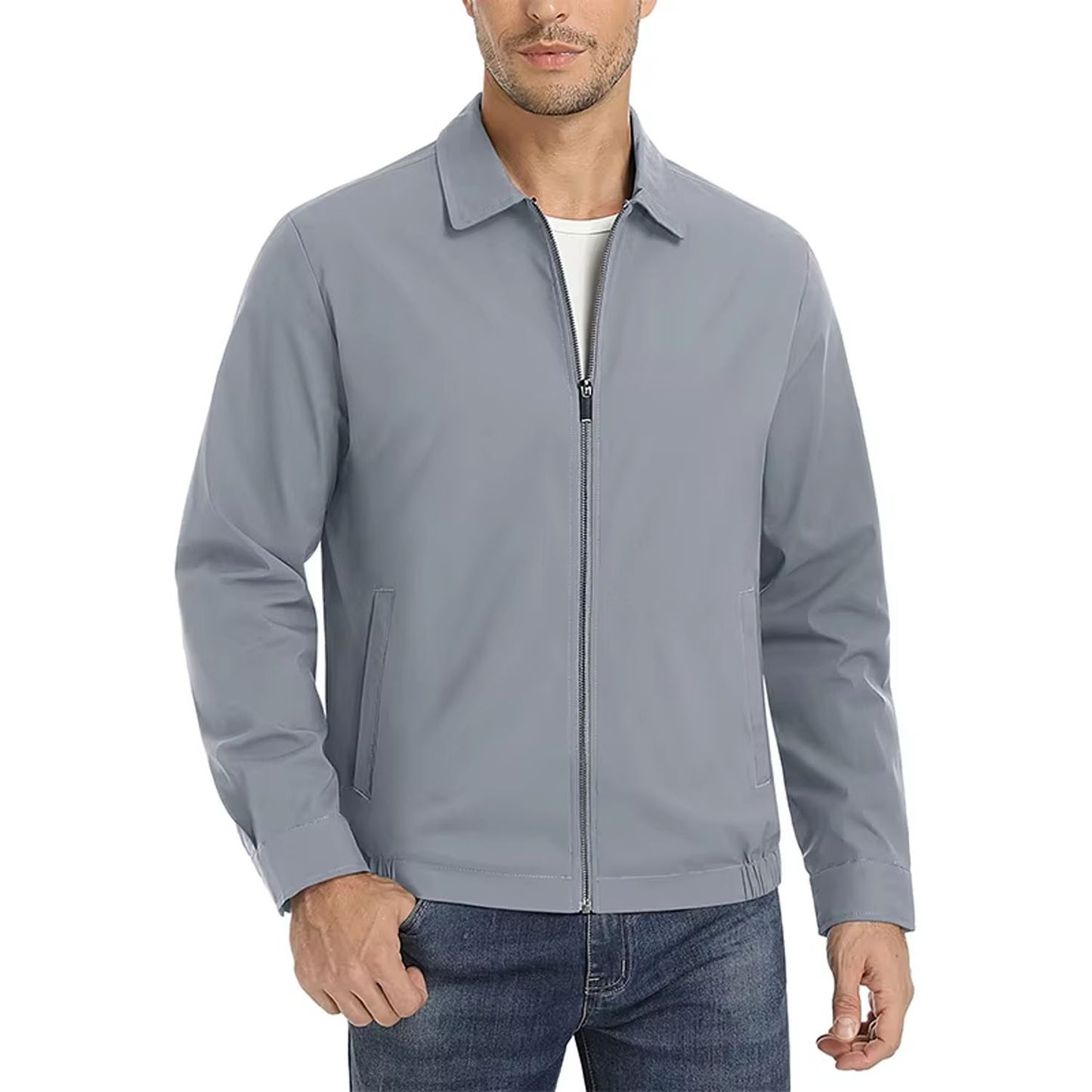 MAGCOMSEN Men's Zip-Front Golf Jacket Spring Summer Casual Jacket Solid Color Turn-down Collar Outerwear Hiking Fishing Travel
