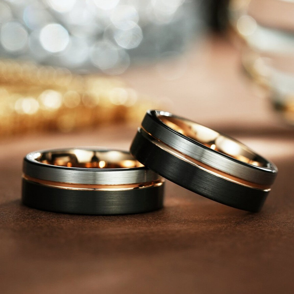 Anéis de Carboneto de Tungstênio Masculino Feminino 8mm Clássico Moda Rosa Dourado Canelado Martelado Anéis de Casamento para Casais Namoro Aniversário