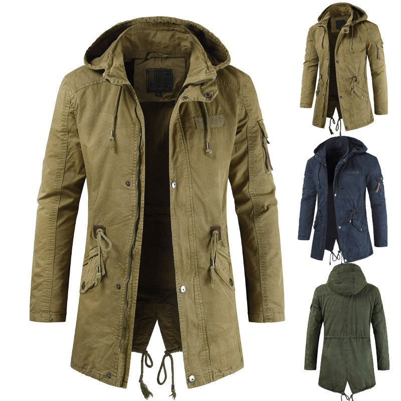 New Mens Jackets Hooded Trench Outerwear Casual Solid Outdoor Coat Military Windbreaker Fashion Windproof Jacket Mens Clothing