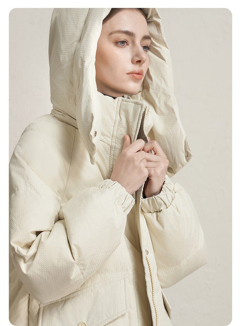 CLARKE QUEEN Long Down Jacket for Women Winter Duck Down Coat Hooded Over-the-Knee Casual Thickened Fitted Padded Puffer Coat