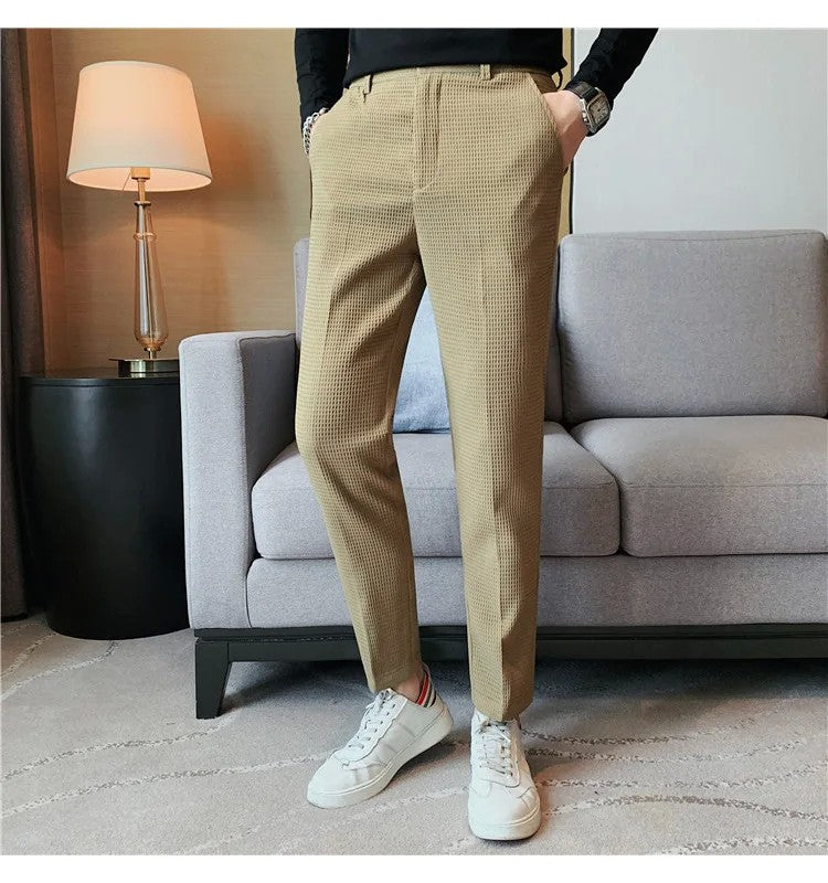 Men's Trendy High-end Feelslimming Plaid Suit Pants Casual Business Straight-leg Pants For Summer Lightweight Breathable