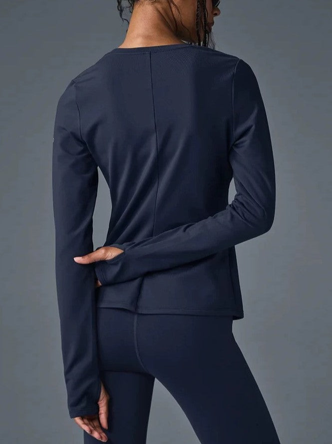 Sports Long Sleeved T-shirt Women Elastic O Neck Bottom Yoga Top Fitness Running Solid Black Navy Autumn Women's Shirts Fashion