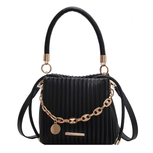 Unique Pleated Design Crossbody Bag Stylish Elegant Bucket Bag Chain Shoulder Messenger Bag Evening