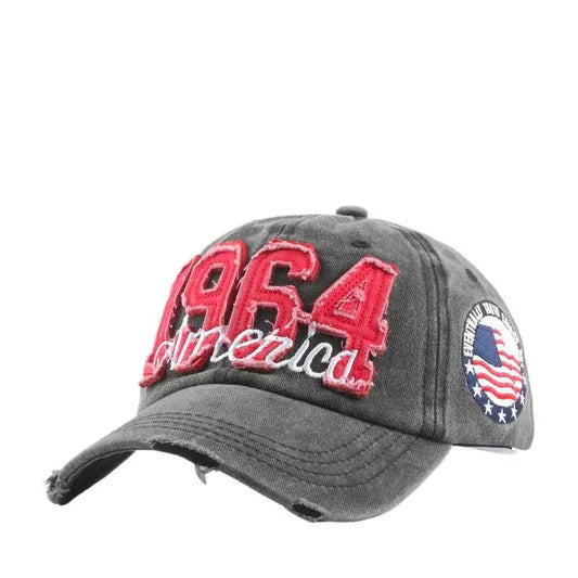 1 unisex all season fashionable Washed retro retro letter 1964America baseball cap