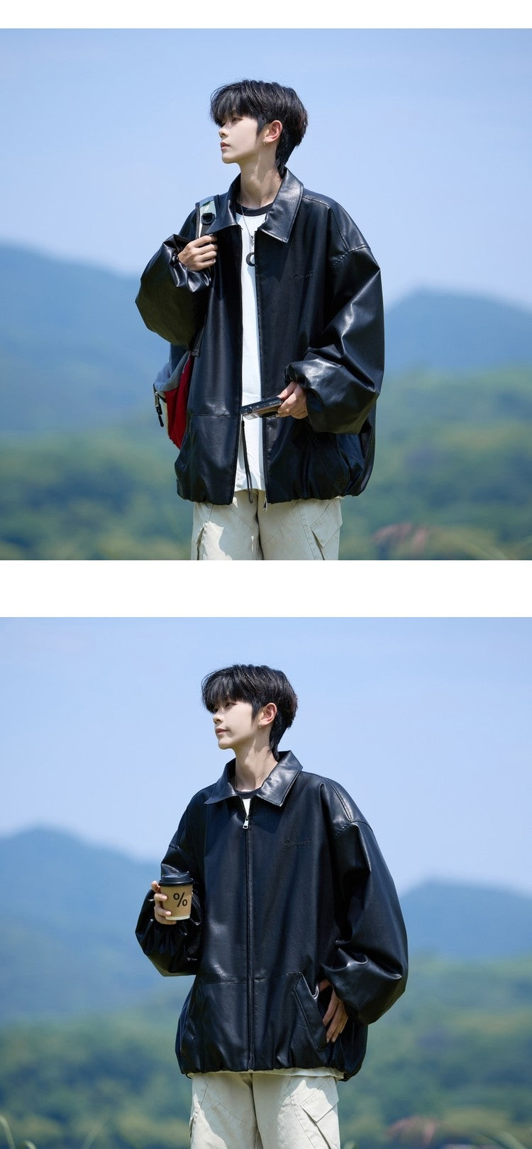 Trend Men's Faux Leather Jacket Autumn Winter Fashionable Solid Color Standing collar PU Leather Biker Jacket Handsome Men Coat