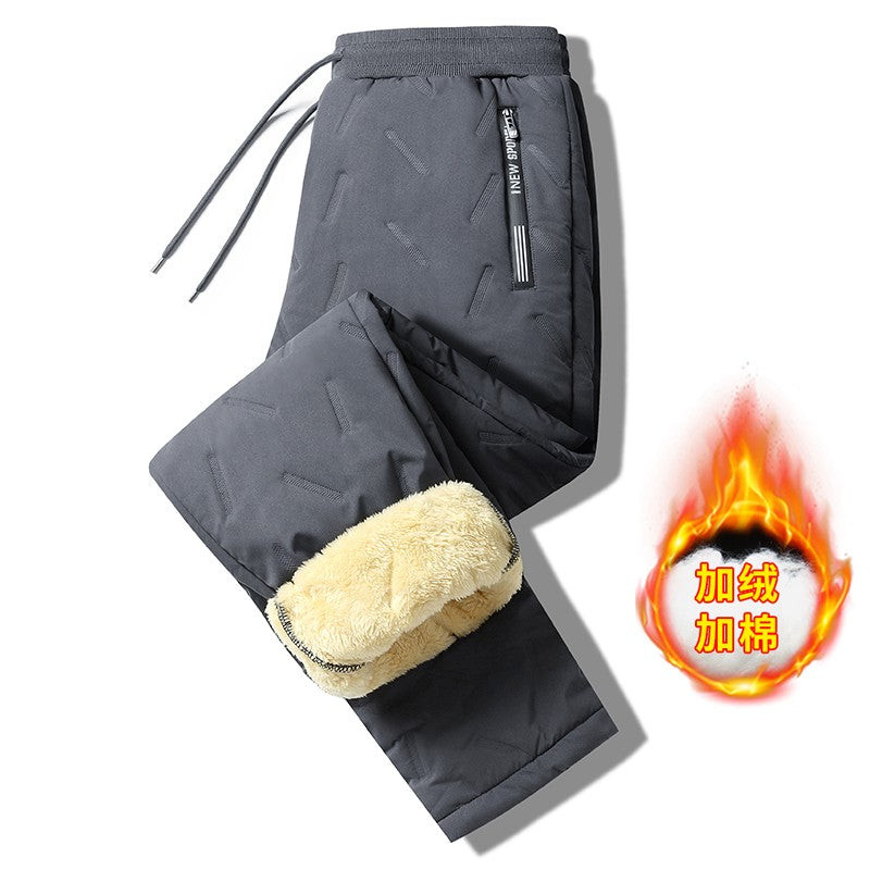 Calça Masculina de Algodão Acolchoada Inverno Outdoor à Prova de Vento Quente Casual Calça Jovem Moda Calça Longa Terreno Nevado