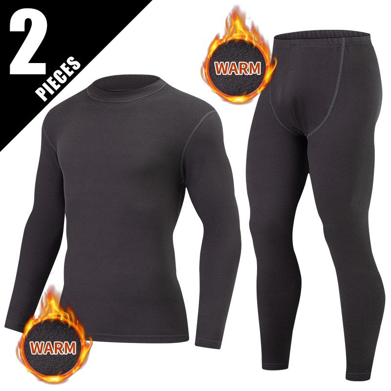 2-piece Autumn/Winter Men's Classic Fashion Basic Warm Underwear Set Loose Large Half High Collar Top T-shirt Elastic Waist Pant