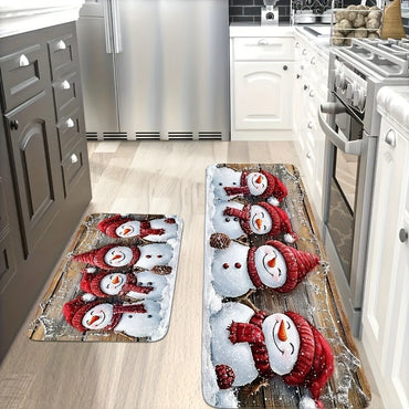 VIKAMA Festive Christmas Kitchen Mats Cartoon Snowman Area Rug Christmas Holiday Atmosphere Decor Welcome Doormat Home Decor