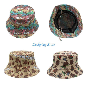 X7XE Trendy Capybara Pattern Fisherman Hat Beach Vacation Bucket Sunshade Hat for Animal Lover and Trendsetters