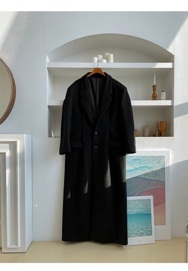 Mauroicardi Autumn Winter Extra Long Warm Black Loose Casual Wool Blends Coat Men Luxury Floor Length Overcoat Korean Fashion