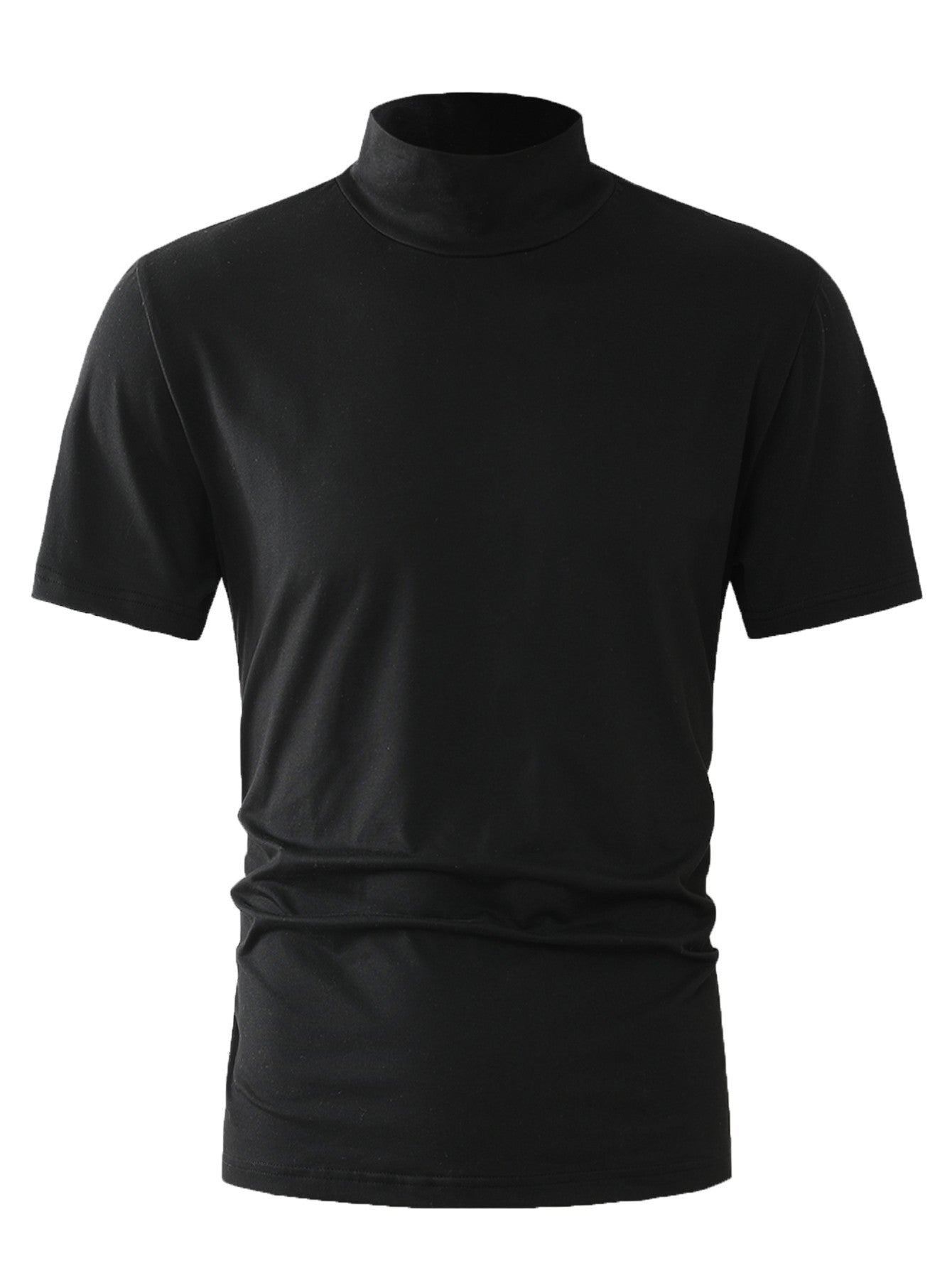 New Bottom Shirt Tees Tops Men Summer Casual Sports Workout Daily Plain High Neck Short Sleeve T-shirt Male Streetwear Clothes