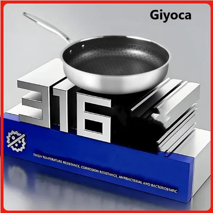 Panela de Fritura Antiaderente Giyoca Honeycomb Wok Não Revestida Aço Inoxidável 316 Utensílios de Cozinha Domésticos Multifuncionais Universais para Fogões