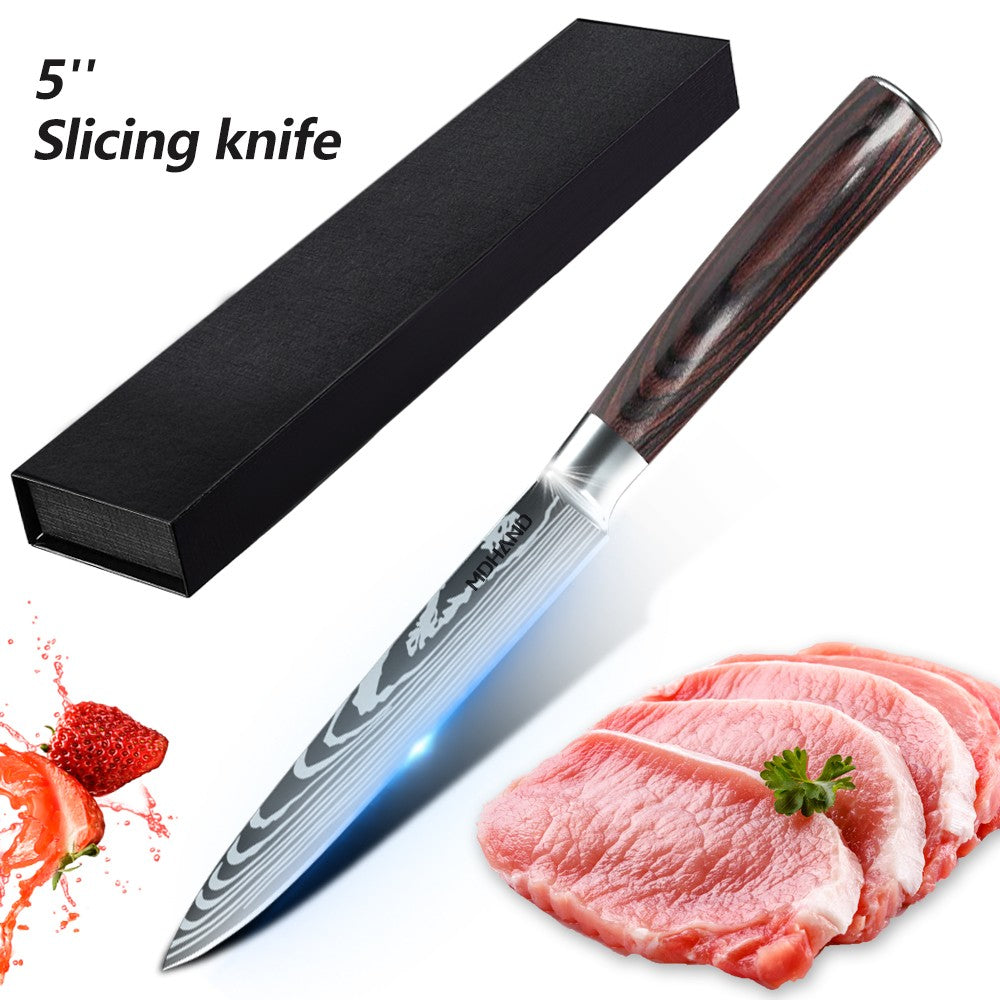 MDHAND Conjunto de Facas de Chef com Padrão de Damasco a Laser de 1 a 10 peças, Fatiador de Carne em Aço Inoxidável, Cutelo com Cabo de Madeira Antiderrapante, Coleção