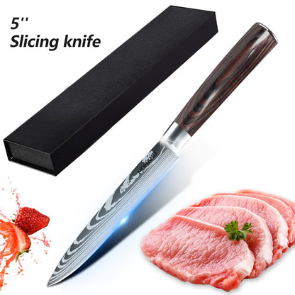 MDHAND Conjunto de Facas de Chef com Padrão de Damasco a Laser de 1 a 10 peças, Fatiador de Carne em Aço Inoxidável, Cutelo com Cabo de Madeira Antiderrapante, Coleção