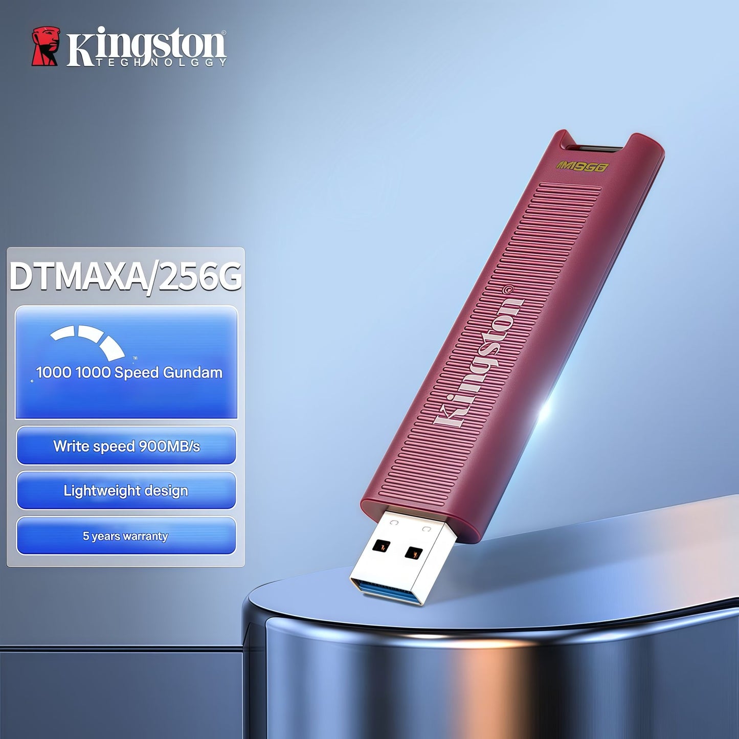 Pen drive Kingston SSD USB 3.2, transferência de alta velocidade, grande capacidade. [USB 3.2] Velocidade de leitura 1000 MB/s, velocidade de gravação 900 MB/s.