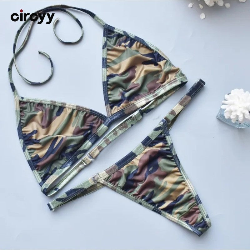 Circyy Bikini Set Women Sexy Camouflage Swimsuit Two-Piece Thongs Backless Female Swimwear Bathing Summer 2025 Fashion Beachwear