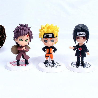 6 Unidades/Lote Versão Q NARUTO Sasuke Gaara Uchiha Madara Boneco 7-8cm 2 Estilos Base de Personalidade Mini Estatuetas Decoração Boneca Presentes