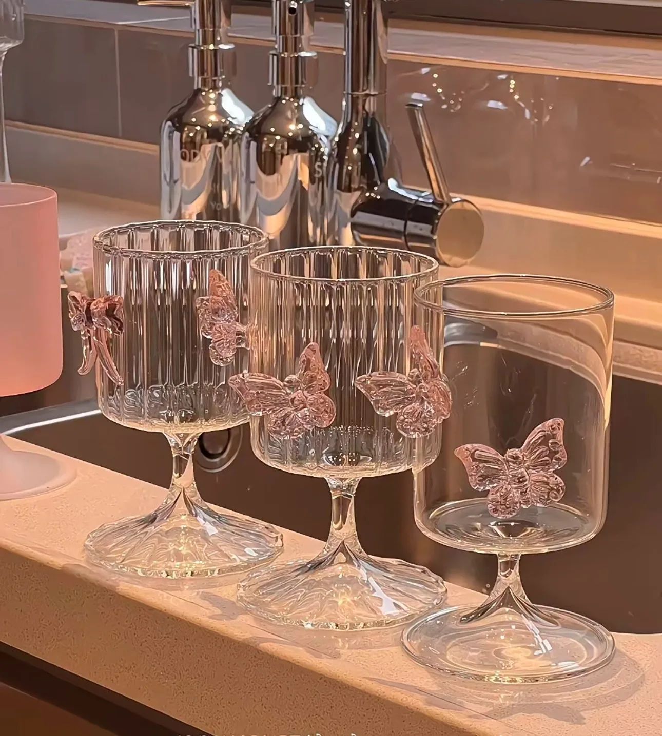 Copo de Vidro de Pé Alto Original Taça de Vinho Borboleta de Instagram Copos de Champanhe Copos Estéticos de Coquetel Presentes de Natal