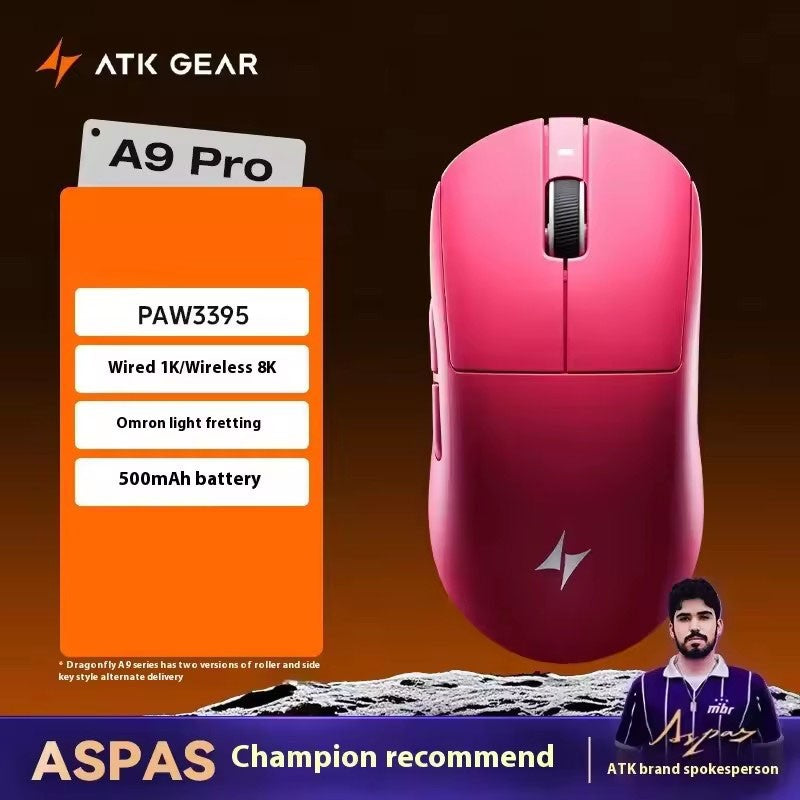 Mouse Sem Fio ATK Dragonfly A9 Series Tri Mode PAW3950 Nordic52840 8K 53g Leve Personalizável para Laptop Gamer PC Gaming