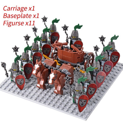 Castelo Medieval Cavaleiros Guerreiros Espartanos Cruzados Legião Romana Infantaria Cavalo de Guerra Carruagem Blocos de Montar Brinquedo de Figuras