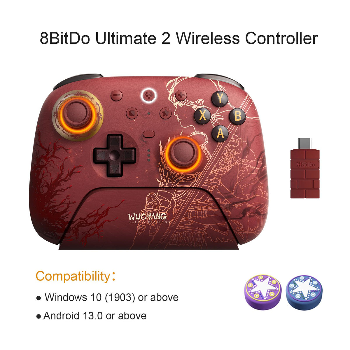 8BitDo Ultimate 2 Wireless Game Controller for Windows 10/11 2.4G Gamepad TMR Joystick with Charging Dock for Android PC Steam