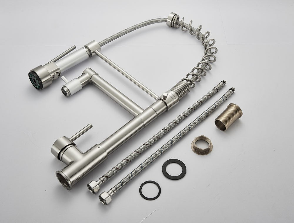 Rozin Black Spring Pull Down Kitchen Sink Faucet Deck Mounted Dual Spout Hot & Cold Water Mixer Tap Crane,Single Handle,SUS 304