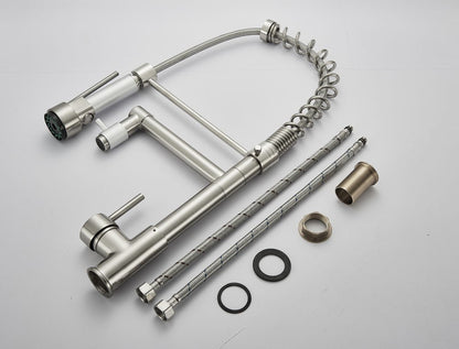 Rozin Black Spring Pull Down Kitchen Sink Faucet Deck Mounted Dual Spout Hot & Cold Water Mixer Tap Crane,Single Handle,SUS 304