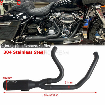 2 into 1 Motorcycle Engine System Pipe Slip on Exhaust Mufflers For Harley Street Glide ST FLHXST EFI FLHX Special FLHXS 2017-25