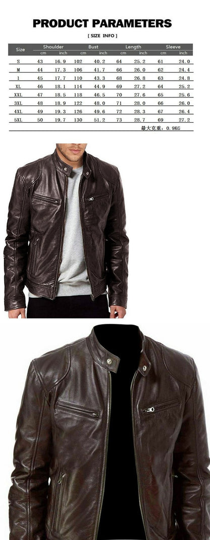 2024 Fashion Mens Leather Jacket Slim Fit Stand Collar PU Jacket Male Anti-wind Motorcycle Lapel Diagonal Zipper Jackets Spring