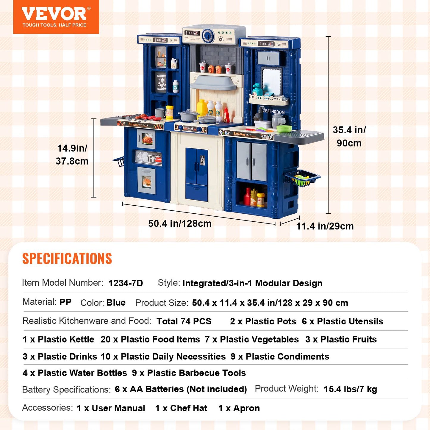 Brinquedos de Cozinha VEVOR para Crianças 74 Peças Conjunto de Chef com Sons e Luzes Idade 3+ Casa de Brincar Infantil Utensílios de Cozinha para Crianças Pequenas