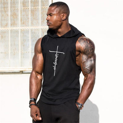 Gym Fitness Loose Sleeveless Vests Street Hip Hop Basketball Hooded Tank Tops Cotton Breathable Shirt Mens Bodybuilding Hoodie