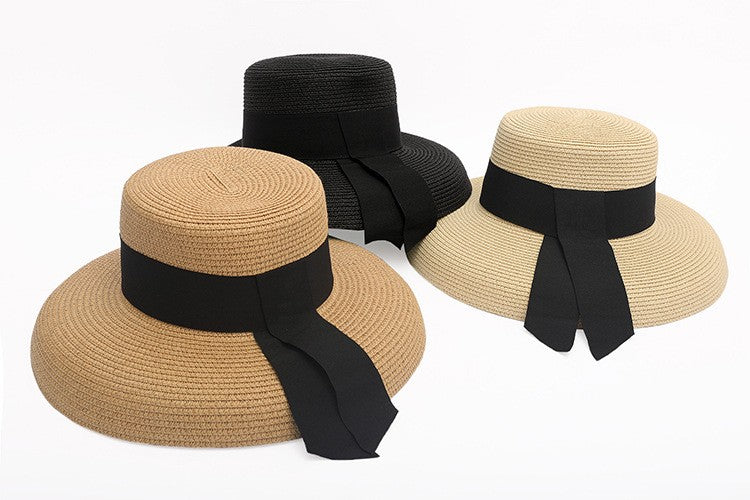 Summer Flat Bonnet, Big Eaves Fisherman Cap, Japanese Hepburn Style, Handmade Women Beach Holiday Fold Temperament Sun Hat