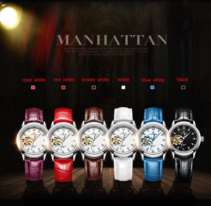 Women Automatic Mechanical Watches Diamond Four-leaf Clover WristWatches Ladies Rose Leather Watch Waterproof Senhoras Assistir