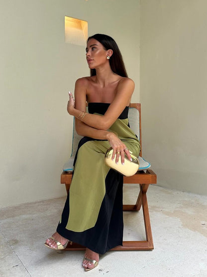Sexy Strapless Backless Printed Long Dress Women Fashion Sleeveless Off Shoulder