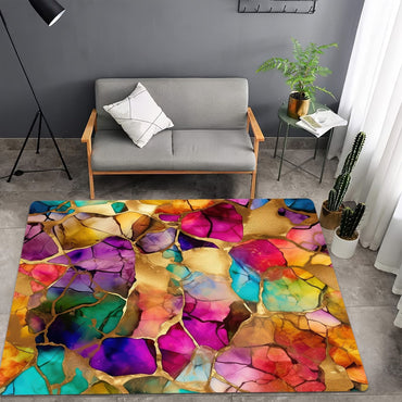 Vibrant Abstract Doormat - Colorful Marble and Gold Design for a Stylish Home Entrance, Perfect for Modern Decor