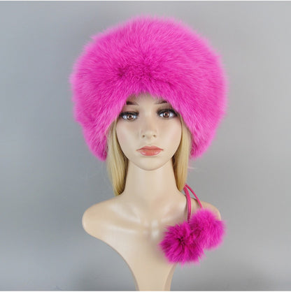 Nova Touca de Luxo de Inverno 100% Pelo de Raposa Natural Toucas de Pelo de Raposa Real de Qualidade para Mulheres Toucas de Pelo de Raposa Genuíno para Meninas