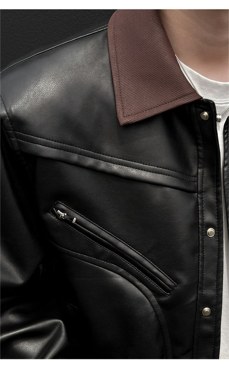 Mens Leather Jacket Biker Jacket PU Leather 2025 New Windproof Stand Collar Single Breasted Short Coat Slim Fit Mens Jacket