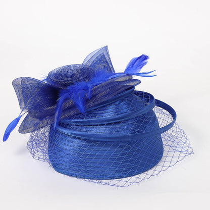FS Casamento Igreja Chapéus Vermelhos Fascinadores Para Mulheres Com Véu de Pena Festa Coquetel Adorno de Cabeça 2025 Senhora Elegante Chapéu Kentucky Derby