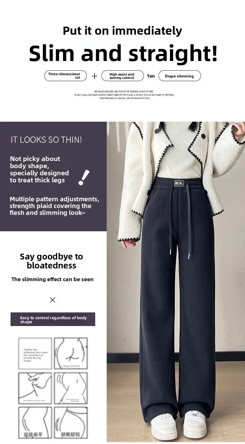 Thickened Fleece Lamb Velvet Large Size Corduroy Wide Leg Casual Straight Leg Pants Women Autumn Winter Special Thick Shiny Casu