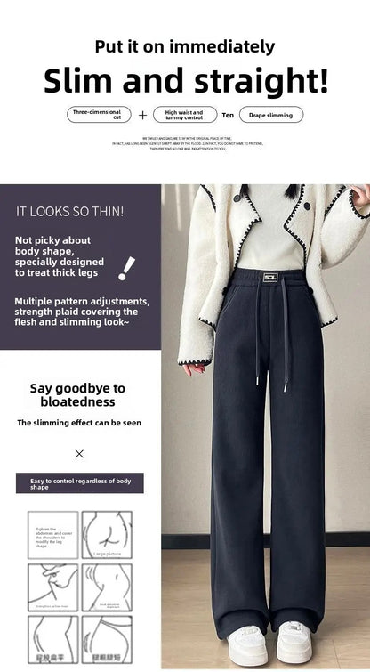 Thickened Fleece Lamb Velvet Large Size Corduroy Wide Leg Casual Straight Leg Pants Women Autumn Winter Special Thick Shiny Casu