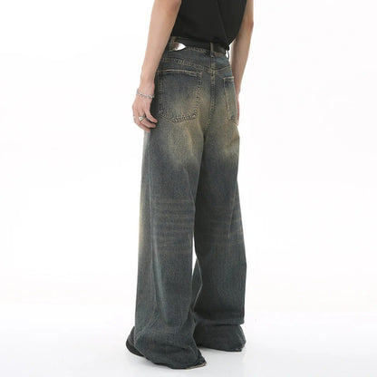 New Men's Baggy Straight Leg Wide Leg Jeans Male Fashion Vintage Wash Casual Denim Pants Youth Popular Brand Streetwear Trousers