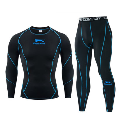 2024 Men's Sports Fitness Bodybuilding Gym Sweat Running Shirts Leggings Suits Black Thermal Underwear Top Long Sportswear Sets