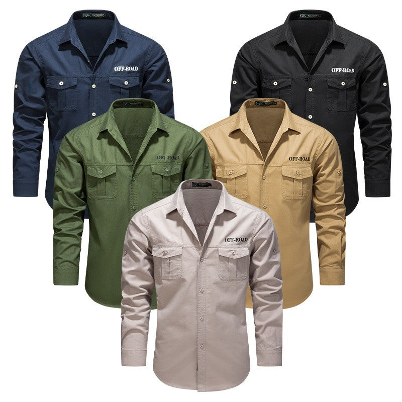 Men Outdoor Multi Pockets Long Sleeved Cargo Shirts High Quality Man Cotton Loose Shirts New Spring  Male Casual Shirts Size 5XL