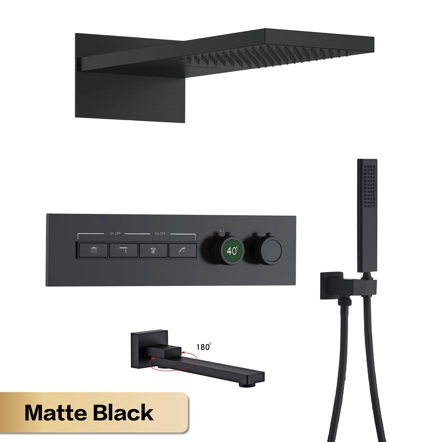 Luxury gun gray brass thermostatic shower system wall mounted LED digital display hot and cold water bathroom embedded faucet