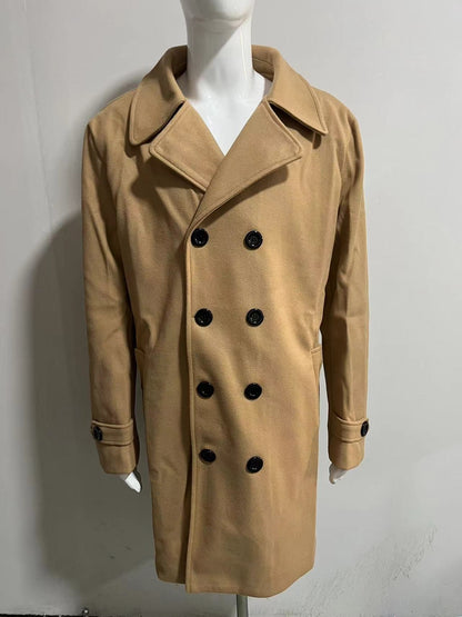 Men's autumn and winter new collection men's coat casual fashion double breasted mid length men's top coat