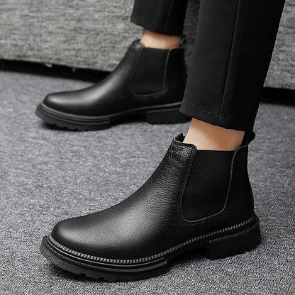 Genuine Leather Mens Chelsea Boots Slip on Male Casual Footwear All-match High Quality Ankle Boots Vintage Style Business Botas