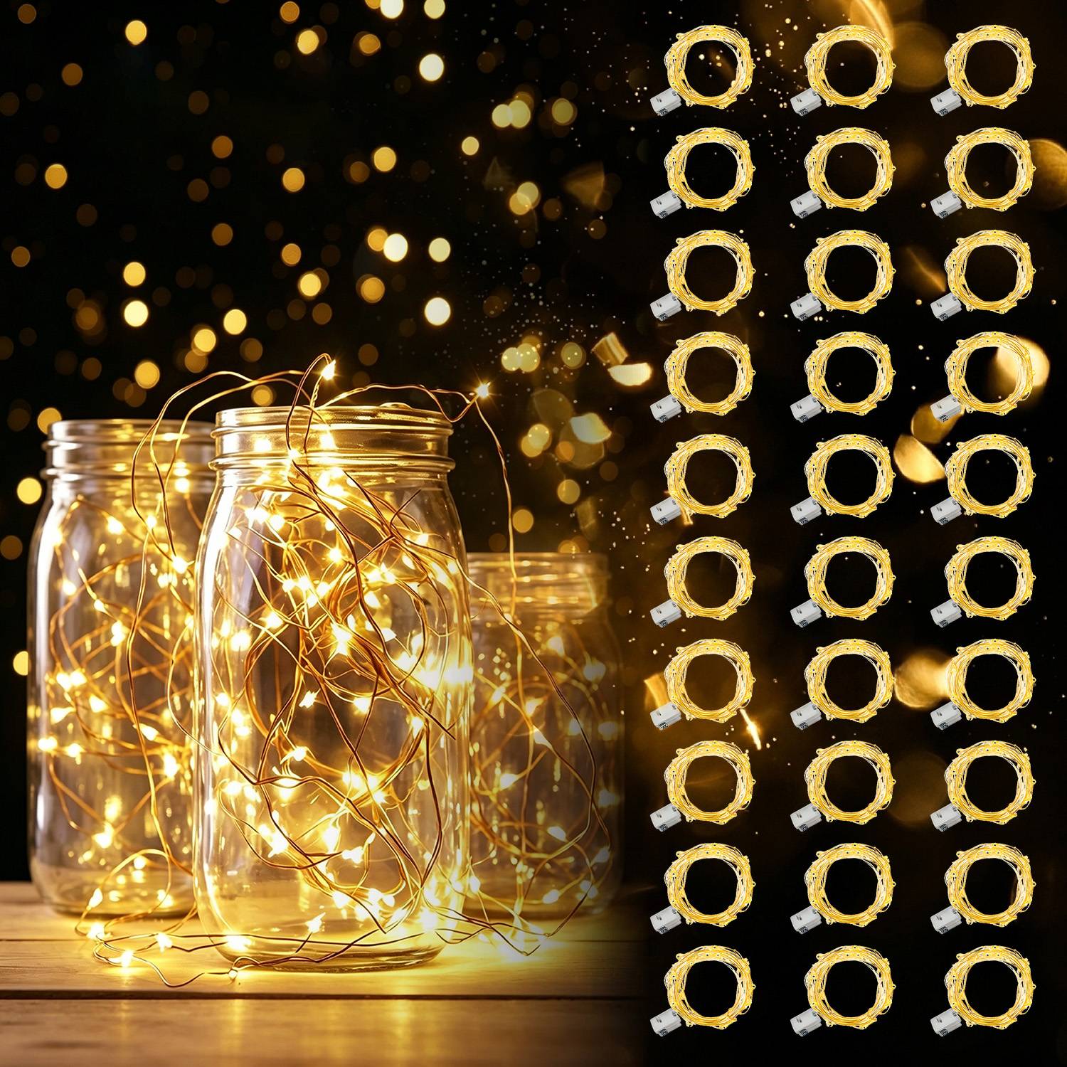 30 piece battery powered fairy light string, 6.5-foot/20 LED mini string light, silver copper wire firefly light, with switch control for 3 lighting modes, suitable for flower, Mason jar, DIY handicrafts, Christmas, home bedroom, wedding atmosphere decora