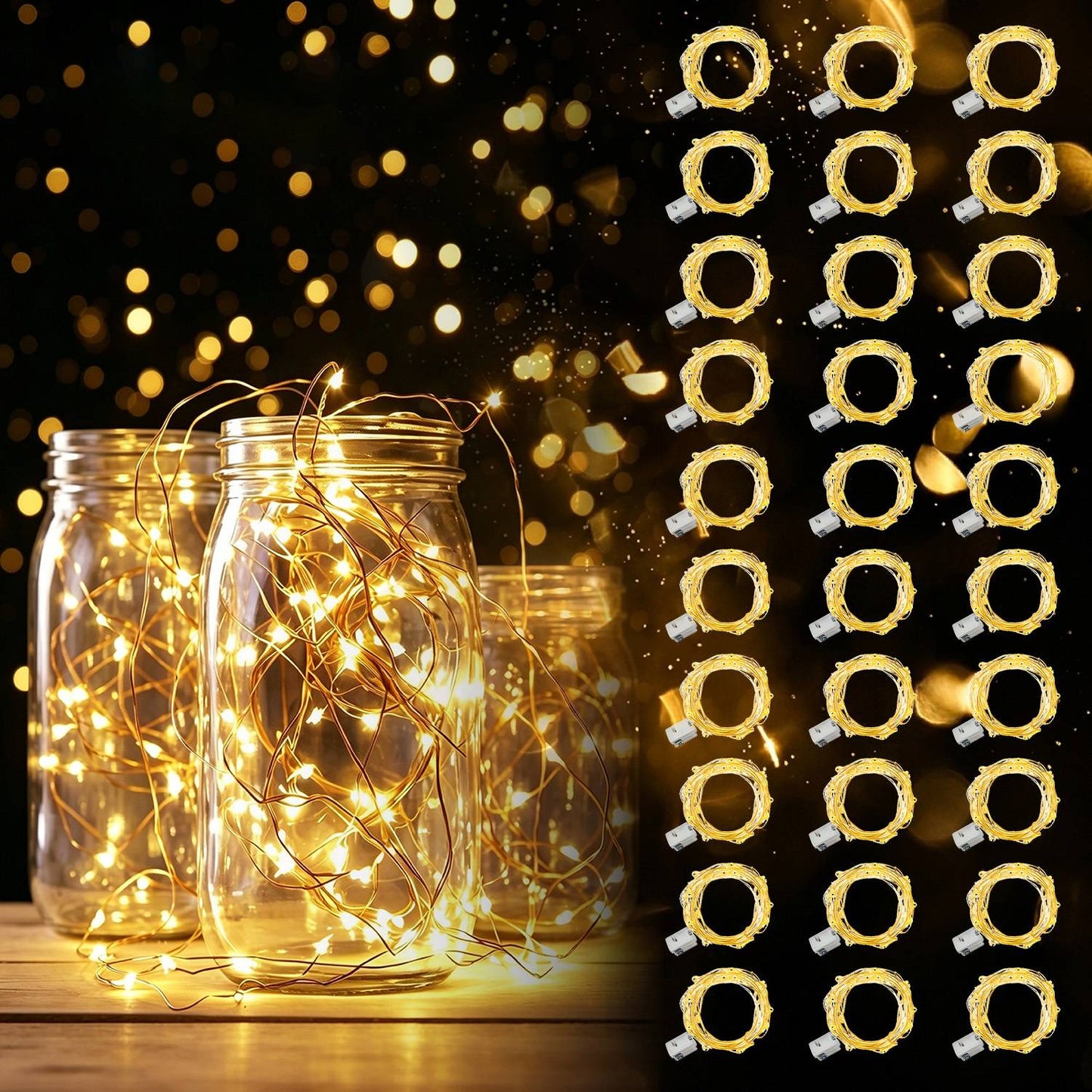 30 piece battery powered fairy light string, 6.5-foot/20 LED mini string light, silver copper wire firefly light, with switch control for 3 lighting modes, suitable for flower, Mason jar, DIY handicrafts, Christmas, home bedroom, wedding atmosphere decora