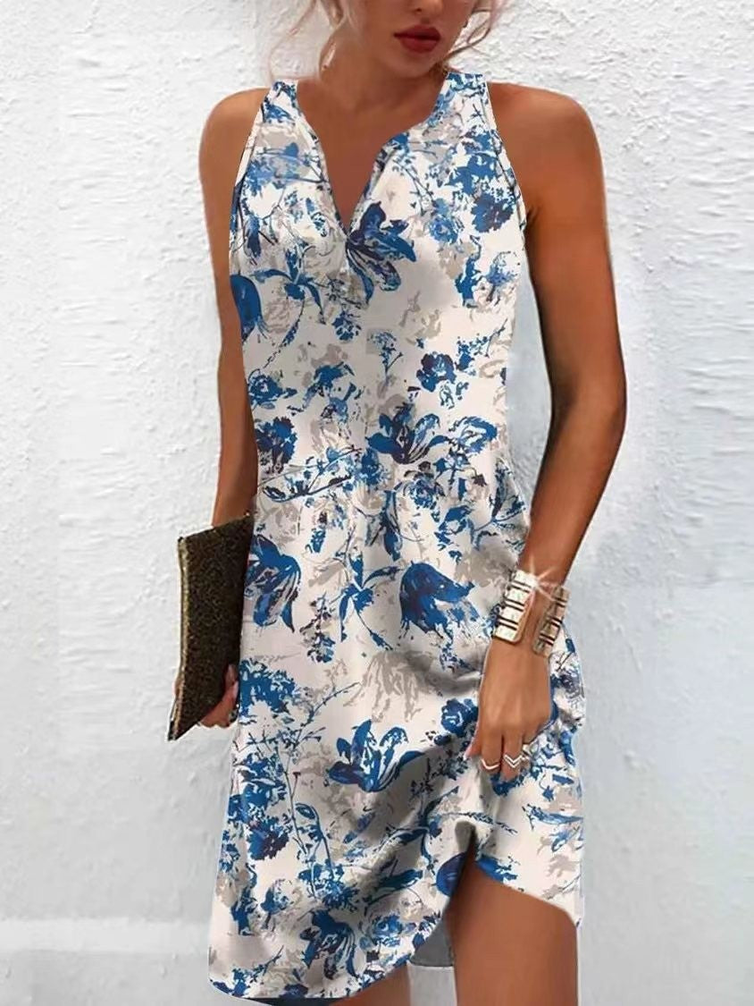 Women's Dresses Summer Fashion Stitching V Neck Loose  Bohemian Vacation Woman B